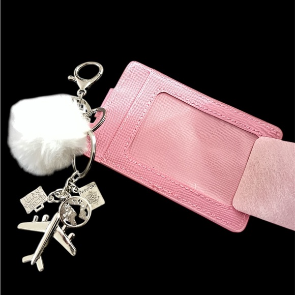 Pink Card Holder customized with bag charms/Keychains NIP - Picture 2 of 4